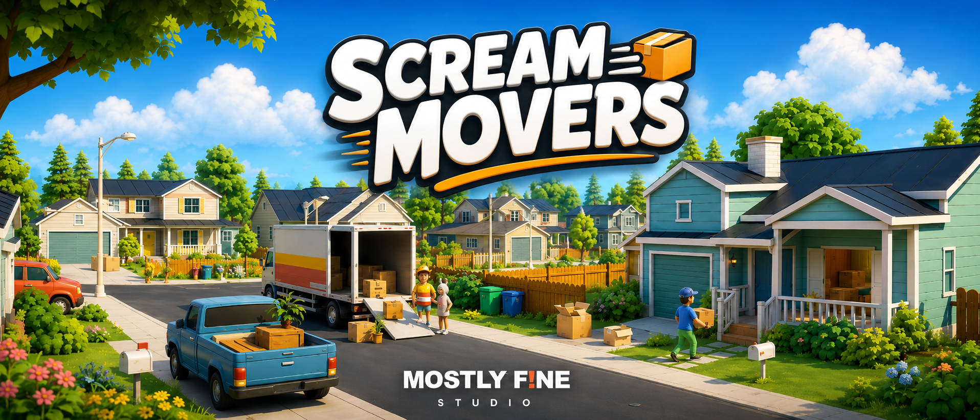 SCREAM MOVERS title artwork over a bright suburban moving scene